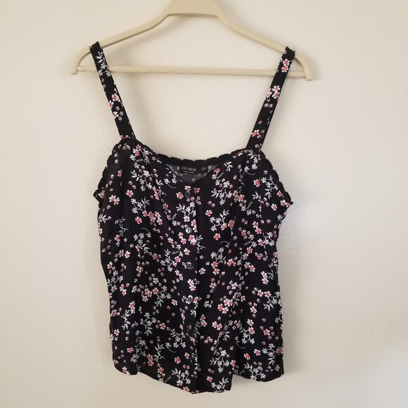Cotton On Tops - Cotton On Black Floral Patterned Cropped Tank Top